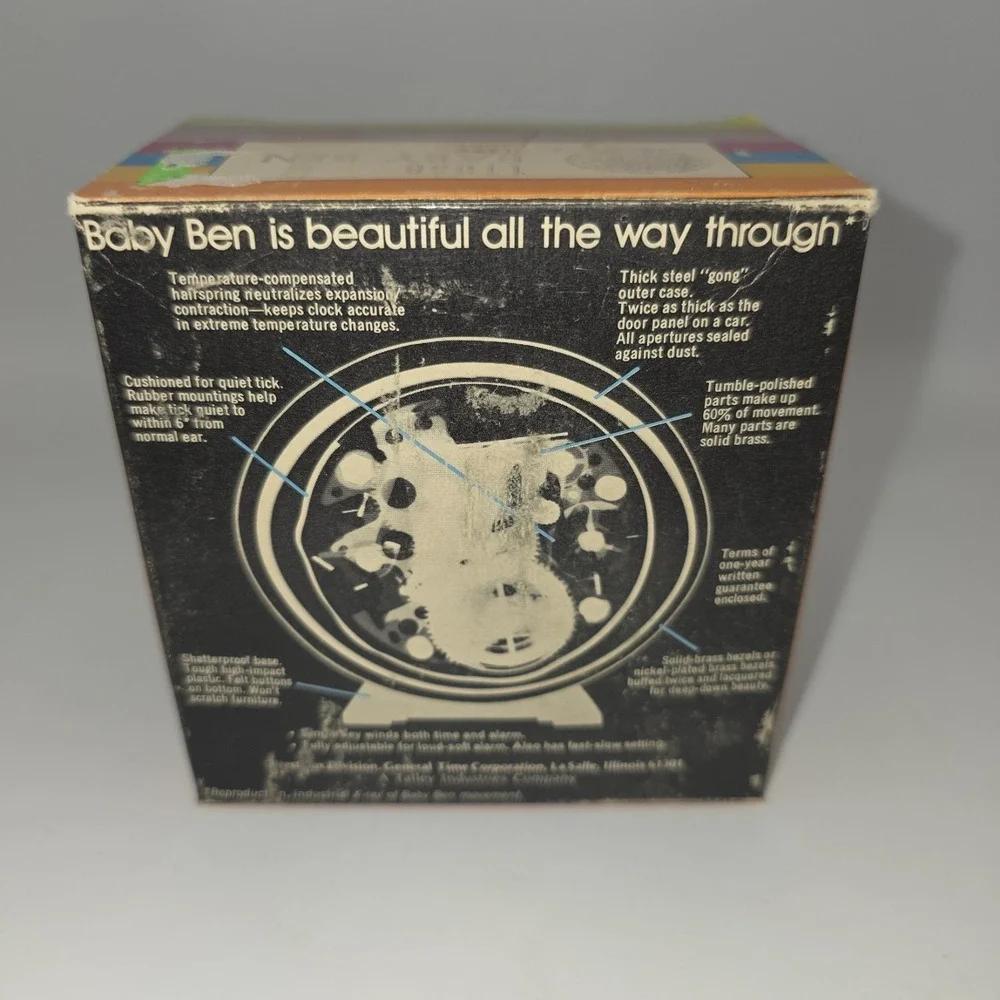 Vintage 1960s Westclox Baby Ben Alarm Clock With Original Box Made In USA